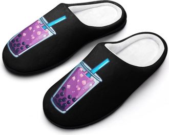Generic Blueberry Bubble Tea Slippers Men Winter Warm Cotton Anti-Slip Indoor Slip-Ons House Shoes