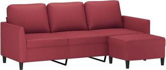 vidaXL Vidaxl - Sofá de 3 plazas con taburete cuero sintético rojo tinto 180 cm