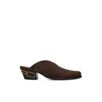 Etro Su&egrave;de Mules met Texaanse Hak - Dames - Muiltjes - Bruin - 36 EU - Su&egrave;de - Schoenen