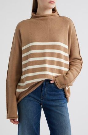 Frank & Eileen Monterey Stripe Cotton Funnel Neck Sweater in Camel Stripe at Nordstrom Rack, Size X-Large