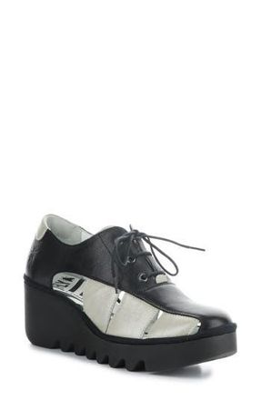FLY London Bogi Platform Wedge Oxford in 004 Black/silver Mou at Nordstrom Rack, Size 5.5Us / 36Eu