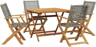 vidaXL 5 Piece Garden Dining Set Grey Poly Rattan and Solid Wood vidaXL