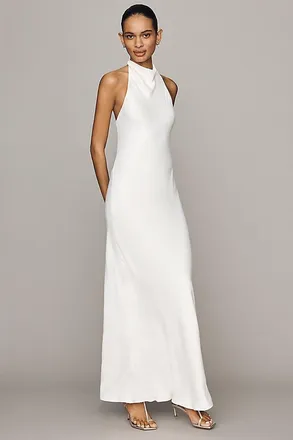 Maeve Jamie Satin Halter Maxi Dress