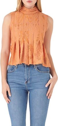 English Factory Destroyed Cotton & Linen Sleeveless Crop Top in Orange at Nordstrom, Size X-Small