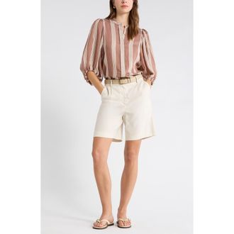 Nordstrom Stripe Balloon Sleeve Button-Up Shirt in Brown- Ivory Delray Stripe at Nordstrom Rack, Size Xx-Small/x-Small