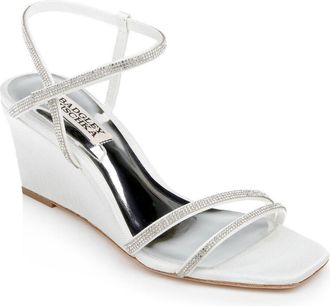 Badgley Mischka Unity Sandals Womens US 7.5 White Rhinestone Wedge Heel ZPO2426