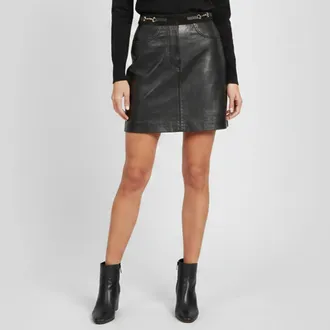 Maje Black Leather And Suede Trim Zip Up Mini Skirt