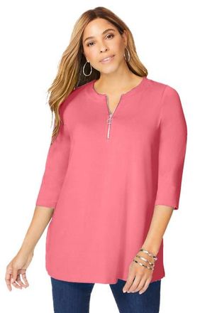 Jessica London Stretch Knit Zip Tunic in Tea Rose at Nordstrom, Size Small