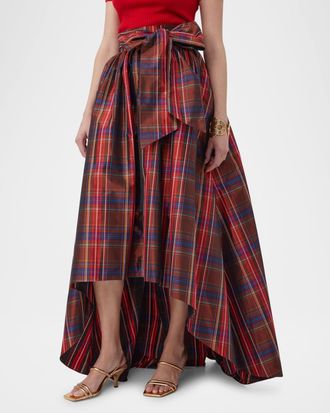 Trina Turk Kalina High-Low Plaid Maxi Skirt
