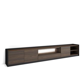 Skraut Home Mueble tv efecto madera roble oscuro y negro 310x37x50cm con Led
