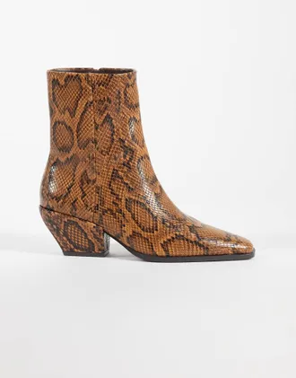 Asos Raul - Stivaletti stile western con tacco e stampa pitonata-Marrone