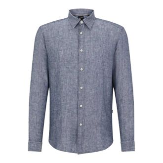 HUGO BOSS Mens Liam Collared Long-Sleeved Shirt (Dark Blue) - Size Small