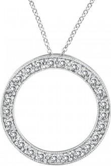 Allurez Diamond Circle Pendant Necklace in 14k White Gold (0.53 ctw)