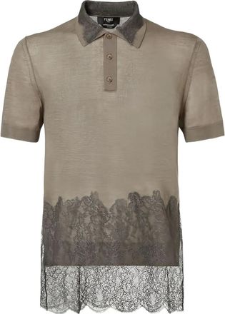 Fendi lace-panel polo shirt - men - Cashmere/Silk/Polyamide - 50 - Grey
