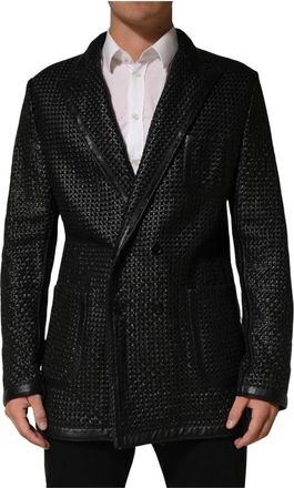 Dolce & Gabbana Lamslederen Blazer met Dubbele Rij Knopen - Heren - Blazers - Zwart - L - Leer - Jassen