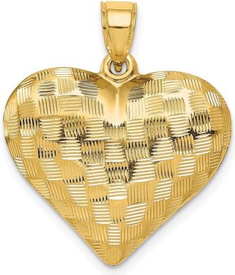 Diamond2Deal 14k Yellow Gold Polished Basket Weave Pattern 3-D Puffed Heart Pendant