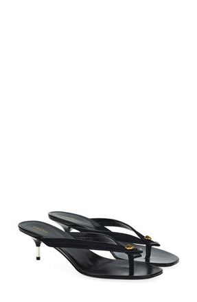 Versace Medusa Leather Thong Sandal in Black-Gold at Nordstrom, Size 7.5Us