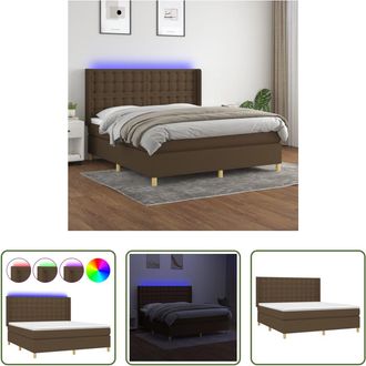 vidaXL Vidaxl Cama Box Spring Colch&oacute;n Luces Led Tela Marr&oacute;n Oscuro 160x200cm