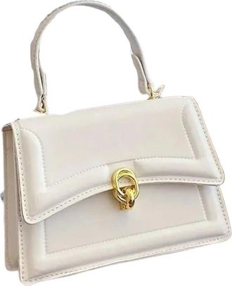 Generic Compatible For Pure Color Square Handbag Womens Crossbody Bag Leather Shoulder(Rice White)