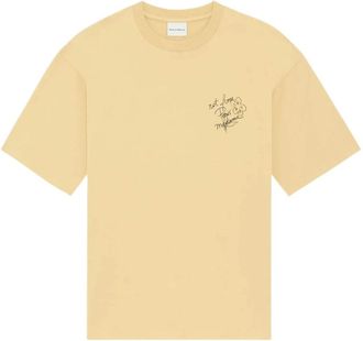Dr&ocirc;le de Monsieur Esquisse Slogan T-Shirt - Heren - T-shirts - Geel - XL - Katoen - Tops