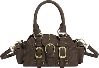 Generic Womens PU Studded Crossbody, Vintage-Inspired Top Handle Small Handbag, Fall Chic Belt Buckle Design Shoulder Purse(Brown)