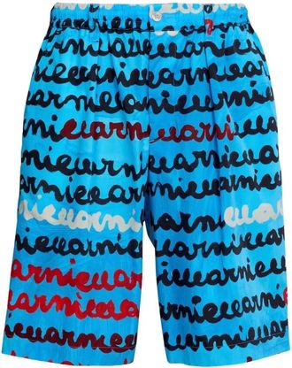 Marni Casual Shorts, male, Blue, S, Text Print Cotton Shorts
