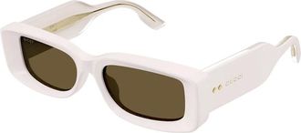 Gucci Stijlvolle rechthoekige zonnebril met iconische klinknagels - unisex - Accessoires - Beige - Maat: 53 MM