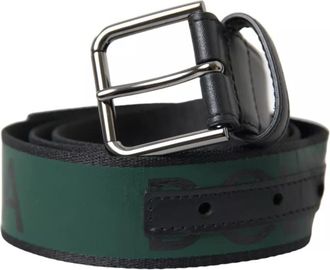 Dolce & Gabbana Black Green Leather Silver Metal Buckle Mens Belt (Pre-Owned)