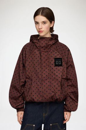 Ganni Jacket in Printed Nylon - Size XS/S Brown