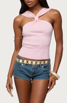 Edikted Kerren Knotted Knit Top in Light-Pink at Nordstrom, Size X-Large