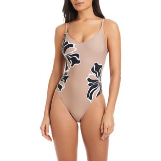 Sanctuary Sequin High Cut One-Piece Swimsuit in Toasted Coconut at Nordstrom, Size Small