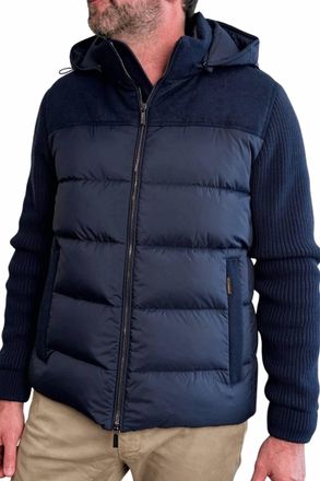 Moorer Hooded Hybrid Down Jacket In Blu Grey