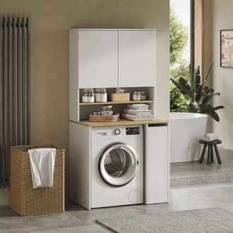 Vicco Armario Para Lavadora Viktor, Blanco/roble Artesanal, 93.6 X 88.2 Cm 2 Partes Con Estante, Vicco