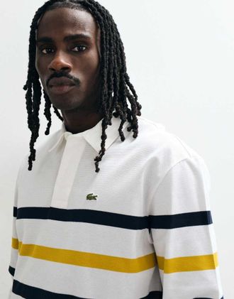 Lacoste camicia rugby a righe a maniche lunghe bianca-Bianco