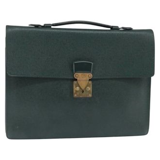 Louis Vuitton Serviette Kourad Taiga Leather Green Leather Briefcase Bag (Pre-Owned)