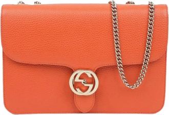 Gucci Pre-owned Shoulder Bags, female, Orange, Size: ONE SIZE Pre-owned Interlocking Medium Chain Shoulder Bag