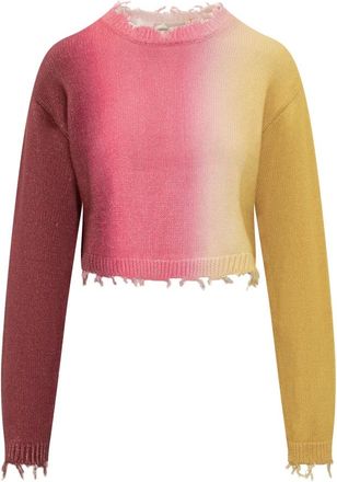 Semicouture Cropped katoenen trui met lange mouwen - Dames - Ronde hals truien - Veelkleurig - XS - Katoen - Truien & Vesten