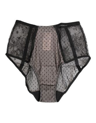 Dolce & Gabbana Womens Black Sheer Polka Dot Lace High Waist Underwear Polyamide Clothing
