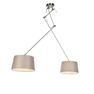 QAZQA R&uacute;stico L&aacute;mpara Colgante De Acero Con Pantallas De Lino Topo 35 Cm 2 Luces - Blitz Acero /lino Cil&iacute;ndra /alargada /redonda Adecuado Para Led Max. 2 X 