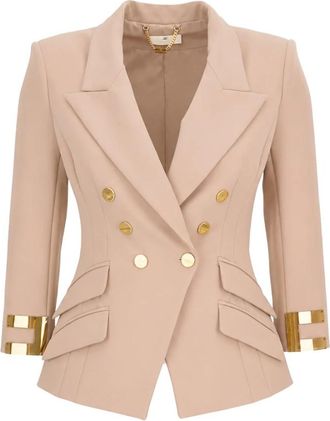 Elisabetta Franchi Tailored Blazer - Dames - Blazers - Beige - XS - Leer - Jassen