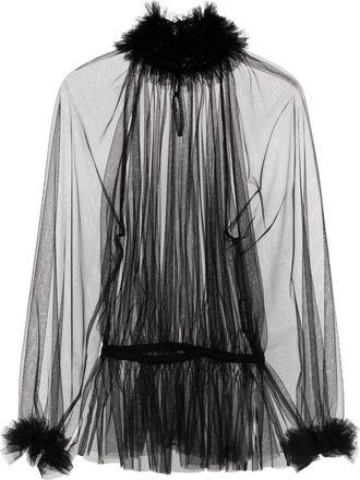 Dolce & Gabbana ruffle-trim tulle blouse - women - Polyamide - 40 - Black