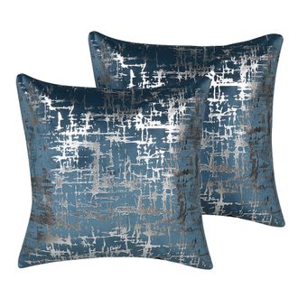 Beliani Beliani - Conjunto De 2 Cojines De Terciopelo Azul Plateado Patr&oacute;n Met&aacute;lico 45 X 45 Cm Efecto Craquelado Glamour Gardenia