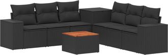 vidaXL Juego De Sof&aacute; 8 Uds. Negro Rat&aacute;n Sint&eacute;tico Y Acero Vidaxl