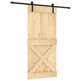Berkfield Home Sliding Door with Hardware Set 95x210 cm Solid Wood Pine in Natural