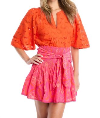 Allison New York Red Freda Embroidered Top In Cherry Tomato