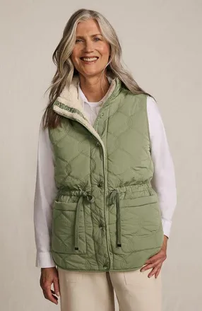 Lands End Reversible Quilted High Pile Fleece Vest in Sage Green/natural at Nordstrom, Size X-Small