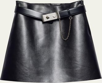Prada Leather Belted Mini Skirt