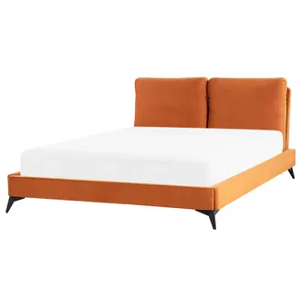 Beliani Beliani - Cama Con Somier De Terciopelo Naranja Negro 160 X 200 Cm Base De Listones Melle