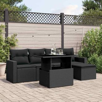 vidaXL Set De Sof&aacute;s De Jard&iacute;n 6 Piezas Y Cojines Rat&aacute;n Sint&eacute;tico Negro Vidaxl