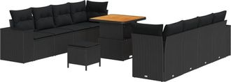 vidaXL Vidaxl - Garden Sofa Set Height-Adjustable 11 pcs Black Poly Rattan